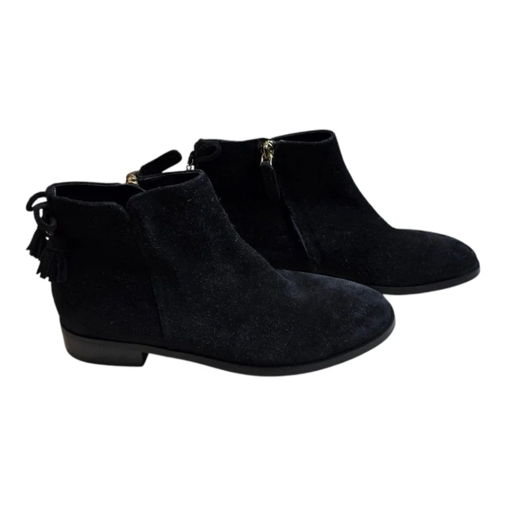 KATE SPADE Saddle Bootie Black‎ Suede Ankle Boots Sz Side Zip 7 B Tassle $248